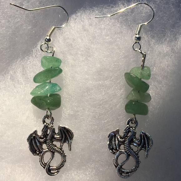 PeaceFrog Jewelry - SALE Green Aventurine Dragon Earrings